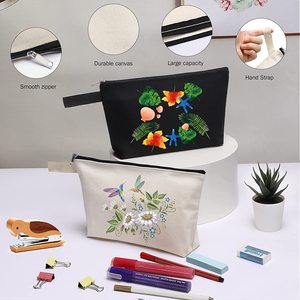 2033 Cheap Custom Black Cotton Canvas <b>Makeup</b> Toilet <b>Bag</b> - Product Image 5