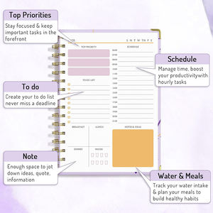 Agenda quotidien A5 non daté 2026 avec couverture rigide en PP, organiseur, suivi des <span class=keywords><strong>repas</strong></span>, des habitudes et des routines, suivi des objectifs, liste de tâches - Product Image 4