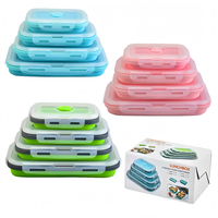 Boîtes à lunch pliables en silicone rectangulaires de haute qualité, ensemble de contenants de stockage alimentaire multifonctionnels extensibles pour micro-ondes
