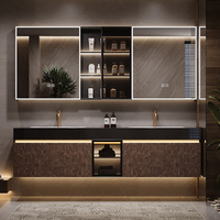 Ensemble de meuble de salle de bain avec lavabo intégré en céramique sans joint de style hôtel, double vasque, miroir intelligent anti-buée, étanche