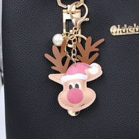 Porte-clés Renne Noël Peluche Bonnet Père Noël Pendentif Perle Fausse Mousqueton Porte-clés Cadeau Décoration Sac