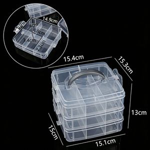 Transparent Three Layer Jewelry Storage Box 15.4x15.3x13cm With 18 Compartments For Earrings Rings And Small Toys - Product Image 1