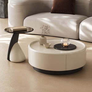 Nouvelle table <span class=keywords><strong>basse</strong></span> ronde en crème blanche/marron, design moderne, écologique, avec tiroirs, meubles de salon modernes - Product Image 3