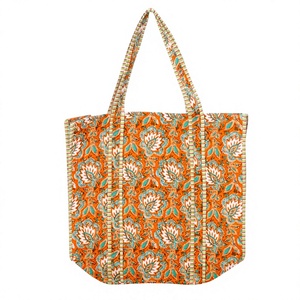 Sac fourre-tout vintage en coton matelassé à deux poignées, imprimé floral fait main, à fermeture ouverte, pour femme, idéal pour le shopping et les voyages - Product Image 1