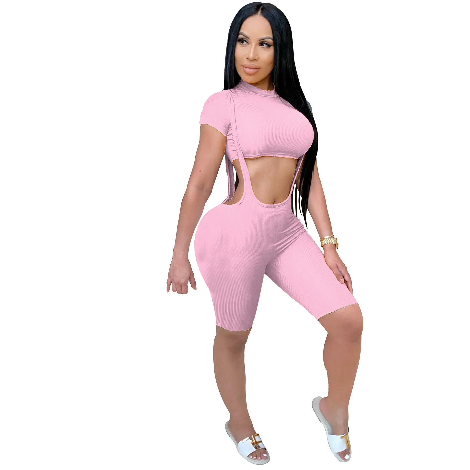 Короткий топ на бретелях, летний комплект из 2 предметов, сексуальный эластичный комплект из двух предметов