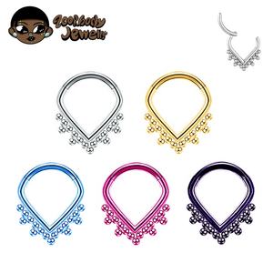 <span class=keywords><strong>Piercing</strong></span> para el cuerpo de titanio Joyas Colores anodizados Cuentas de soldadura Anillo para el tabique Pendientes de gota de agua - Product Image 2