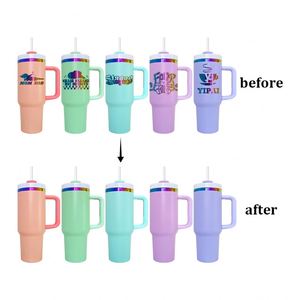 2024 New Style <b>Macaron</b> Powder Coated 40oz Tumbler With Handle Personalized Laser Engraved Logo Design - Product Image 1