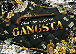 Décor de fête « Ain't Nothing <span class=keywords><strong>but</strong></span> a Gangsta » – Toile de fond noire et or sur le thème des gangsters, pour photomaton, décoration de fête hip-hop et casino - Product Image 2