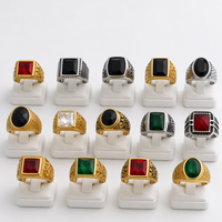 Bague tendance pour homme en acier inoxydable plaqué or avec zircon de laboratoire incrusté géométriquement, personnalisable, multi-styles, production DIY polyvalente