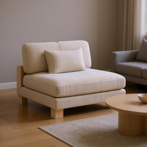 Fauteuil de salon moderne sans accoudoirs en tissu velours côtelé beige, structure en contreplaqué, pieds en bois, dossier solide, rembourrage en mousse - Product Image 2