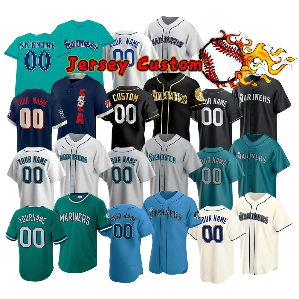 Seattle Mariners 00 personalizado dos homens 2022 1 Kyle Lewis 17 Mitch Haniger 15 Kyle Seager Ken Griffey Jr costurado S-5xl Jersey de beisebol