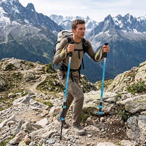 Bâtons de trekking en fibre de carbone T700 à 3 sections, emballage personnalisé avec logo, verrouillage en plastique et poignée en EVA, ultra-légers - Product Image 1