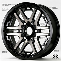 Roues forgées à deux tons 6061 T6 noir brillant Web usiné argent à rayons fendus 8 jantes à lèvres rivet 18-22 pouces 6 cosses