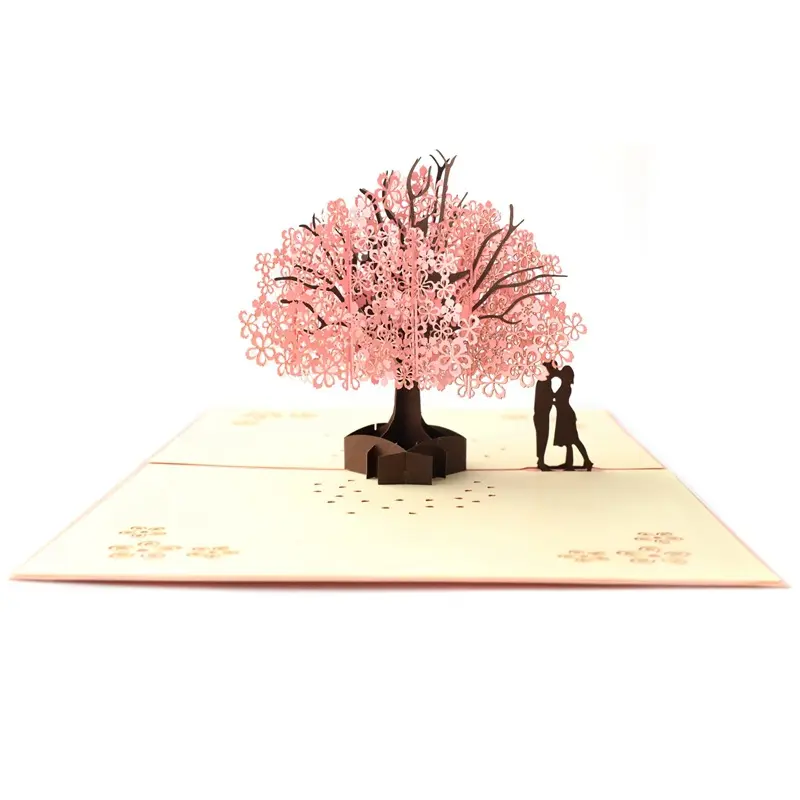 3D Pop UP Cards Cherry Tree Wedding Invitations Cards Valentine's Day Anniversary Greeting Gifts Card