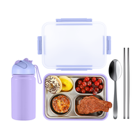 Nouveau design mignon en acier inoxydable + boîte à lunch PP ensemble de bouteilles d'eau pour les écoliers stockage des aliments contenants alimentaires avec bouteille pour enfants