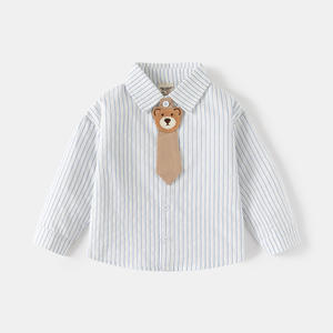 2024 nouvelle collection printemps et automne blanc chemise à manches longues décontractée pour enfants avec cravate robe haut en gros pour garçons et bébés - Product Image 1