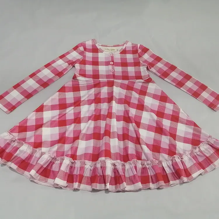 卸売キッズかわいい白と赤のチェック柄ドレス赤ちゃん夏秋ドレス女の子学校に戻るドレス