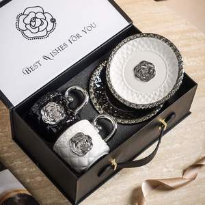 Taza de Espresso de Cerámica de Alta Gama con Relieve Francés, Platillo, Diseño Clásico, Estilo Lujoso, Camelia Electrochapada, Taza de Café de Alta Calidad - Product Image 2