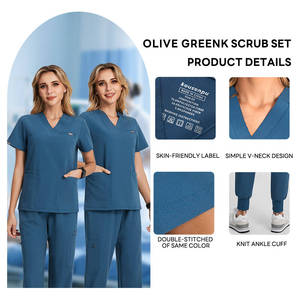 थोक यूनिसेक्स अस्पताल मेडिकल स्क्रब सेट-नर्स और डॉक्टरों के लिए शॉर्ट आस्तीन टी-शर्ट और पैंट वर्दी - Product Image 4