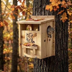 Comedero de madera para ardillas, soporte para pájaros de jardín, caja de anidación de madera maciza para mascotas, comedero para hámsteres tipo mesa de comedor - Product Image 2