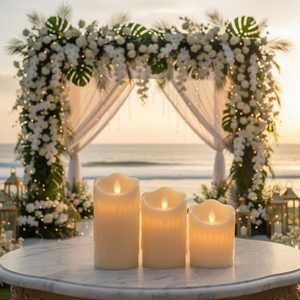 3피스 친환경 파라핀 왁스 필라 LED 캔들 리모컨 결혼식 생일 크리스마스 홈 데코-배터리 작동 - Product Image 6