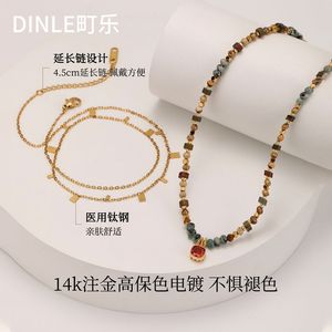 สร้อยคอจี้หินธรรมชาติ Dinle ขนาด 2-2.5 มม. ลูกปัดหลากสีพร้อมจี้โกเมนสีแดง สายชุบทอง 14k สำหรับผู้หญิง - Product Image 4