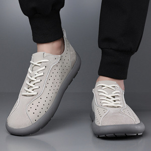 Chaussures de marche pour hommes en cuir respirant à lacets, style rétro, bout rond, semelle intermédiaire en EVA, semelle extérieure en caoutchouc, couleur unie - Product Image 3