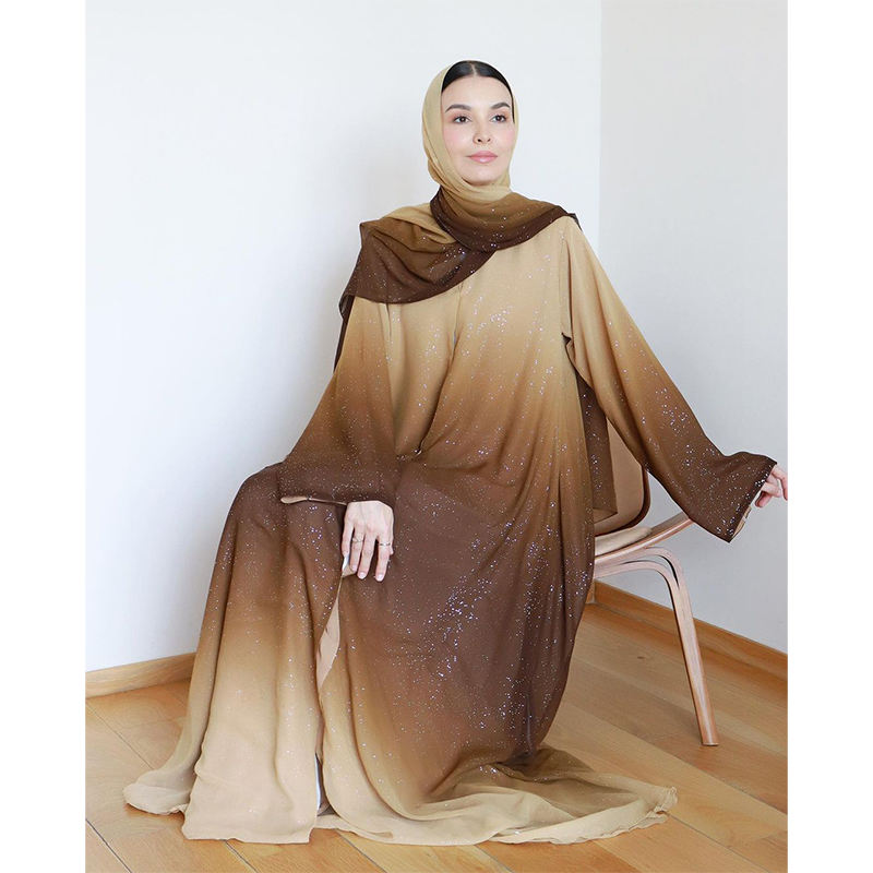 Latest Design Dress with Scarf Gradient Glitter Chiffon Fabric