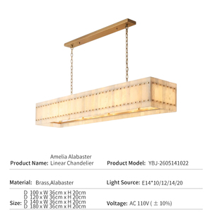 Linear Alabaster Chandelier Brass Modern Retro Dining <b>Room</b> Kitchen Island Pendant <b>Light</b> Designer High-End Rectangular <b>LED</b> - Product Image 2