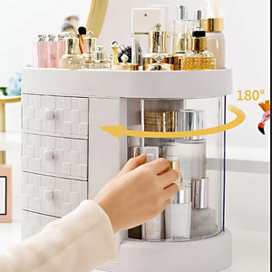 Zenidoo Modern White Cosmetic Organizer with 3 <b>Drawers</b> 3-6L Capacity <b>Plastic</b> <b>Storage</b> Rack & Makeup Display Box - Product Image 2