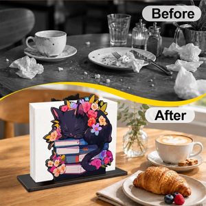 Tempat Serbet Kucing Hitam Kayu Desain Kucing Tidur Lucu Rustic Pengatur Serbet Kertas Dekorasi Meja Farmhouse yang Nyaman untuk Dapur - Product Image 4