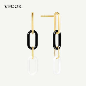 Pendientes de Cerámica de Dos Tonos VFOOK, Modernos, Antideslustre, Oro Sólido de 18K, Joyería Diaria para Mujer, Multiusos, para Perforaciones - Product Image 1