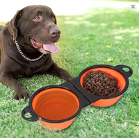 Bol double pliable en silicone 2 en 1 pour chien, bol de voyage portable pour animaux de compagnie, pliable, pour l'alimentation et l'eau, pour les activités de plein air