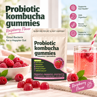 Gummies probiotiques Kombucha avec Lactobacillus Plantarum, fibres prébiotiques, écorce d'orme rouge, racine de pissenlit, 30 unités, complément alimentaire