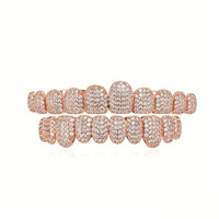 Grilles dentaires Hip Hop en zircon et diamant, 10 dents, pour dents supérieures et inférieures, style punk, bijoux de rappeur pour cosplay, en cuivre plaqué argent/or