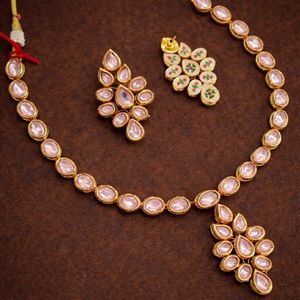 Traditional <b>Indian</b> Copper Bridal Necklace and Earring Set for Women Ethnic Wedding Jewelry with Fashionable Finish - Product Image 3