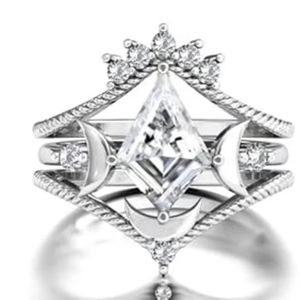 Juego de anillos de compromiso de moissanita de Plata de Ley 925 'Moon My Life', banda de boda de estilo clásico con forma de cometa para fiestas de aniversario - Product Image 1