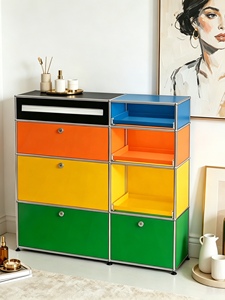 Modern Mid-century Stainless Steel Sideboard Living Room Home Modular Storage Unit 4 Shelves Colorful Finishes - Product Image 1