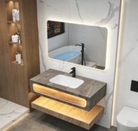 Ensemble de meuble-lavabo de salle de bain en dalle de pierre, blanc, étanche, avec un seul tiroir et un seul lavabo, 32 et 40 pouces, pour hôtel, vente en gros