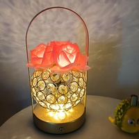 Lampe de table créative en verre cristal en forme de rose, de luxe, à piles, à commande tactile, décorative, cadeau pour