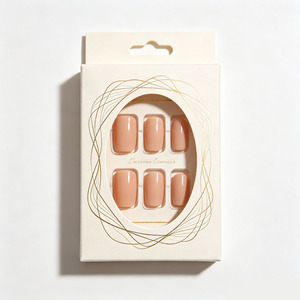 Boîte d'emballage personnalisée pour faux ongles avec fenêtre transparente, forme ovale, design doré, en carton rigide ivoire, pour usage cosmétique - Product Image 2