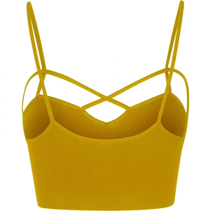 Soutien-gorge de sport personnalisé pour femme, jaune, à bretelles croisées, style crop top, pour fitness, yoga, gym, vêtements de sport, fabricant OEM ODM en gros - Product Image 4