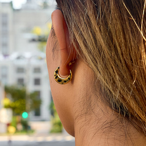 Pendientes de Aro con Diseño de Luna, Acero Inoxidable con Baño de Oro de 18K, Estampado de Leopardo, Joyería de Moda - Product Image 3