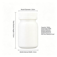Bouteille de stockage solide en HDPE de 140 ml avec couvercle à vis pour pilules, capsules, granulés, compléments alimentaires, produits de santé, emballage pharmaceutique