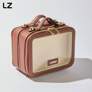 Bolsa de maquillaje de cuero vegano personalizada LZ, estuche organizador de cosméticos de viaje, almacenamiento de cepillos de artista profesional, Neceser Maquillaje - Product Image 1