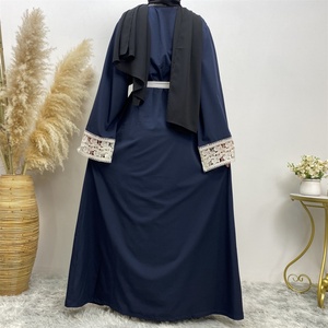 1498# Elegant Navy Front Open <b>Abaya</b> Pretty Floral White Lace Long Sleeve <b>Abaya</b> Long Robe for Muslim Women 2XL 3XL Limited - Product Image 6