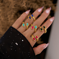 PUNK SERPENT EN RELIEF OUVERT ROUGE ANNEAU DE PIERRE NATURELLE Dazan Hiver 18k PVD Plaqué Or En Acier Inoxydable Haute Qualité Designer Bijoux