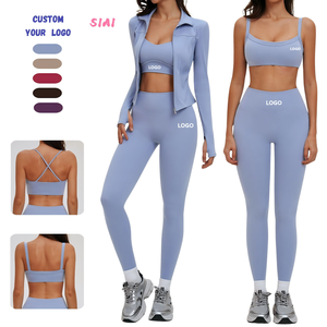 Nouvel ensemble de yoga deux pièces brossé amincissant pour femme, tenue de fitness extensible avec dos stylé pour l'entraînement, la course et le yoga - Product Image 1