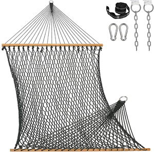 2 Person Handwoven Cotton Rope <b>Hammock</b> with Spreader Bar, Durable Outdoor <b>Hammock</b> for Indoor & Outdoor, Max 400 LBS, Light Gray - Product Image 1