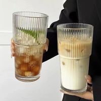 Gobelet en verre à rayures verticales MIXWARES avec paille et couvercle - Tasse à grande capacité résistante à la chaleur pour le café, le thé, les boissons froides, la maison